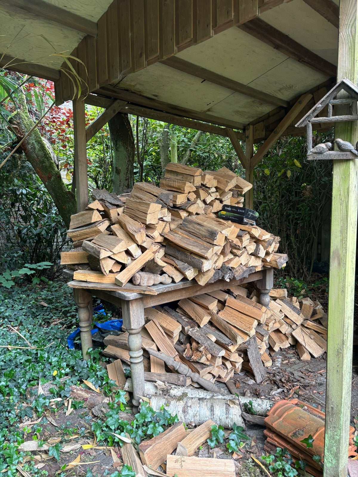 Bijna 1 kuub haardhout, droog en onder overkapping, Tuin en Terras, Haardhout, Minder dan 3 m³, Ophalen, Overige houtsoorten, Blokken