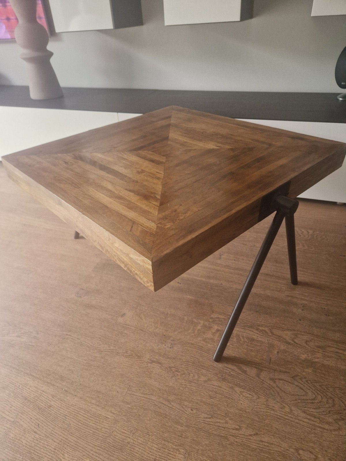 Mooi houten salontafel 80 bij 80, Minder dan 50 cm, Gebruikt, Modern, Industrieel, Vierkant