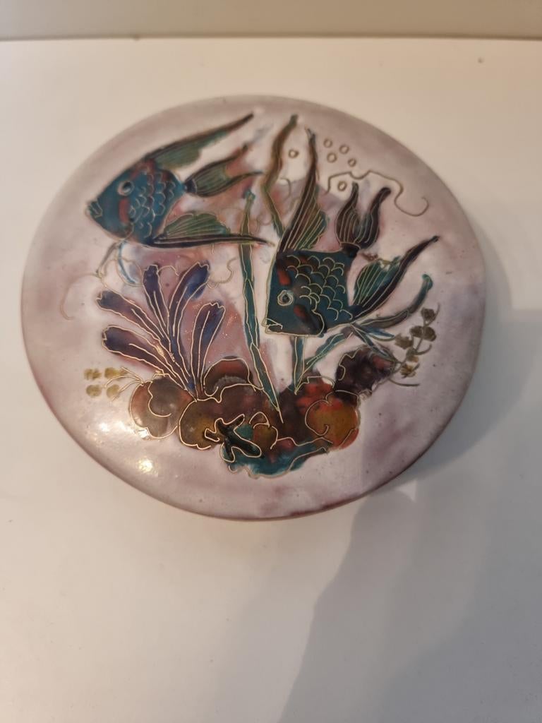 Vintage Cloisonné Doosje met Vissen Decoratie, Ophalen of Verzenden