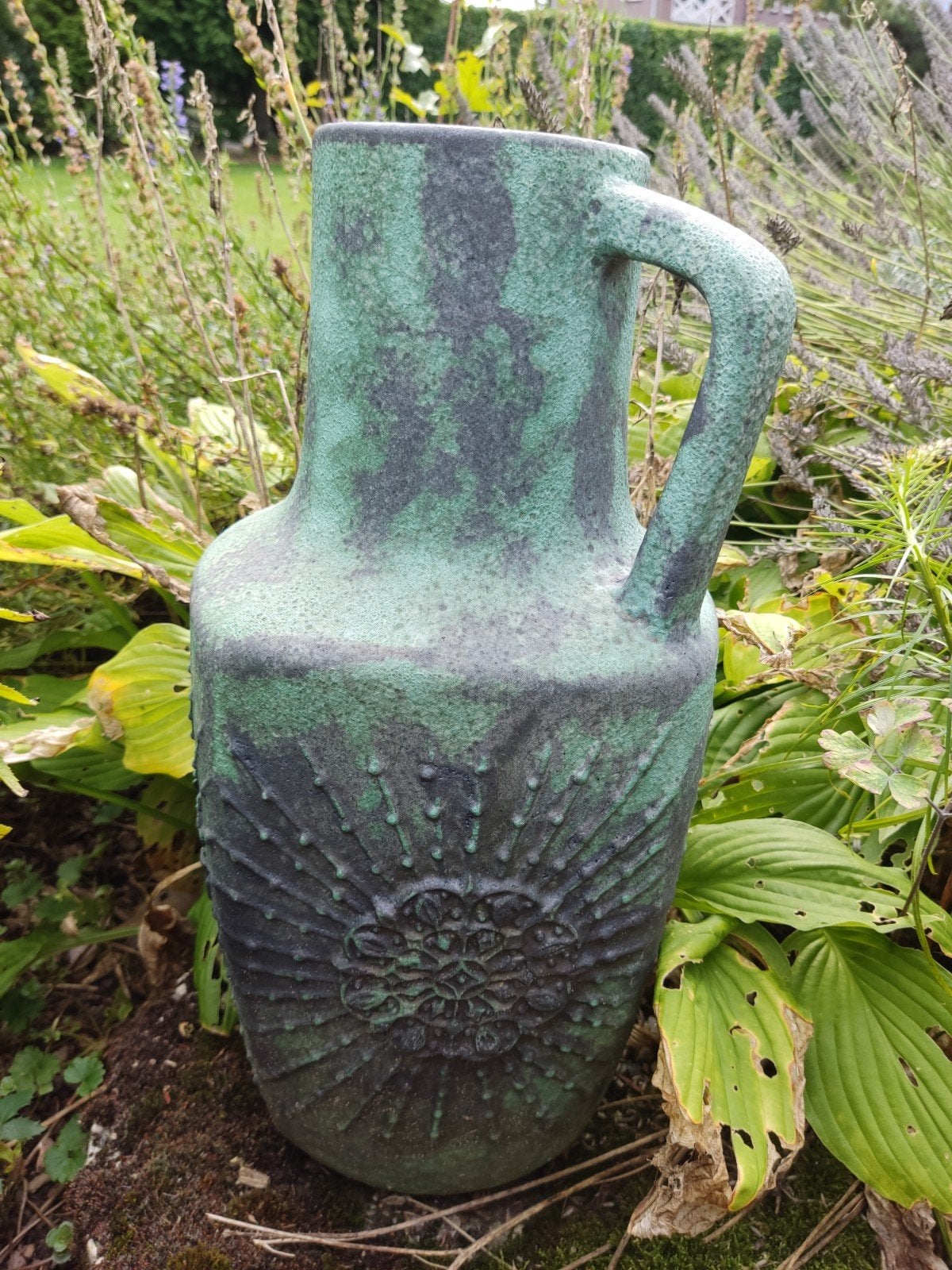 Vintage West Germany vaas met handvat, 47.5 cm hoog, Ophalen