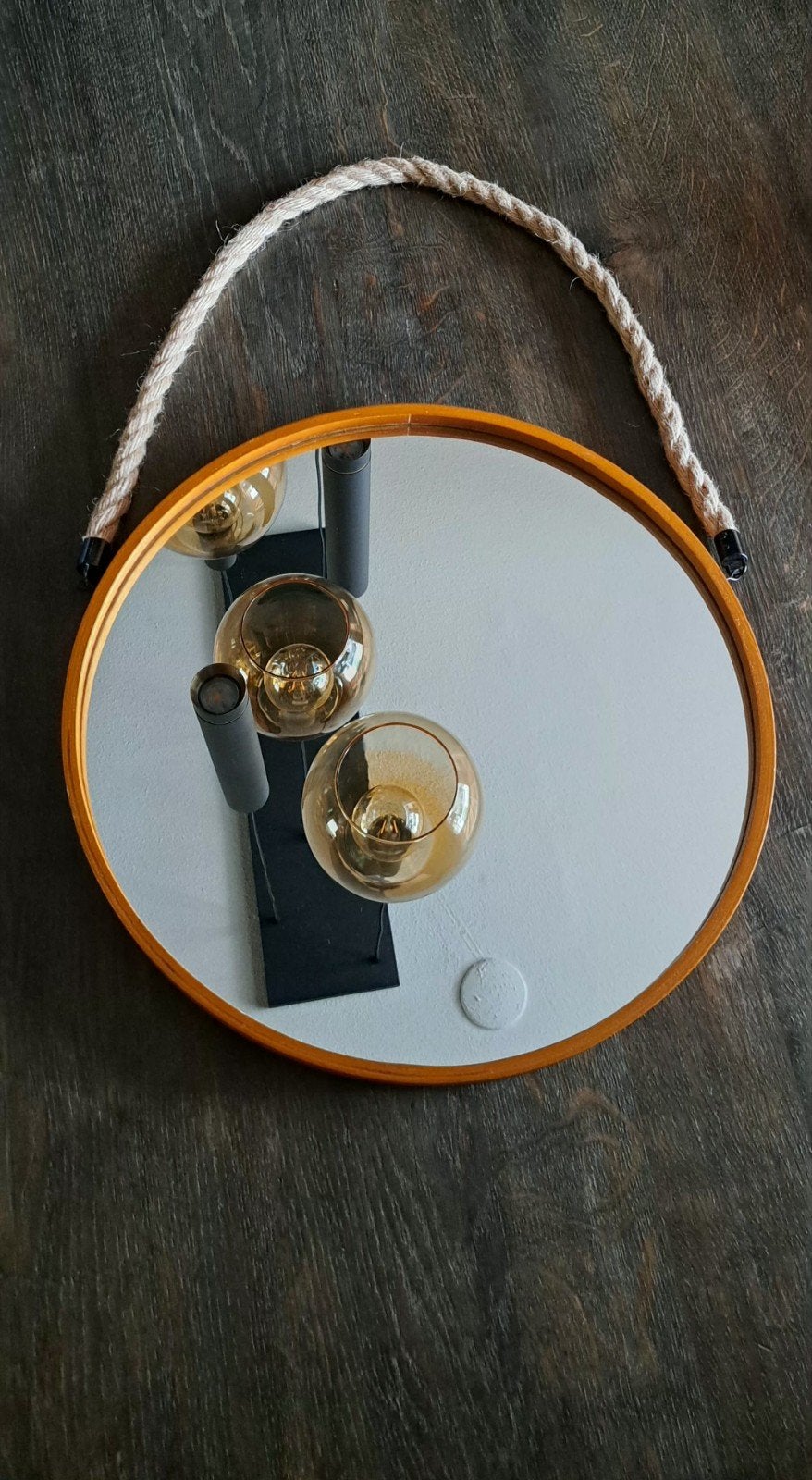 Spiegel met touw, Ophalen, Minder dan 50 cm, Rond, Zo goed als nieuw