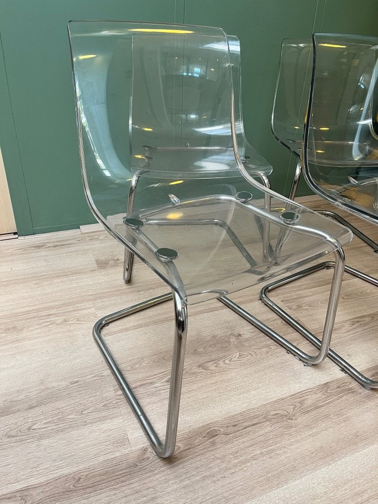 Transparante eetkamerstoelen (IKEA, 4 stuks), Ophalen, Kunststof, Gebruikt, Overige kleuren