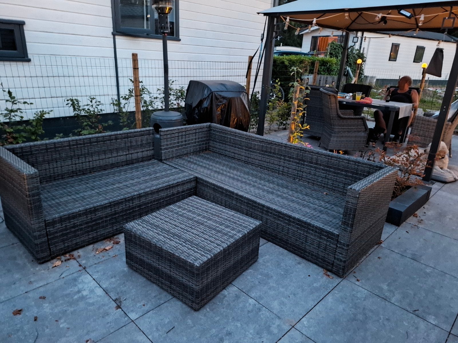 Wicker Loungeset met Hocker - Zo goed als nieuw, Ophalen, 5 zitplaatsen, Bank, Zo goed als nieuw