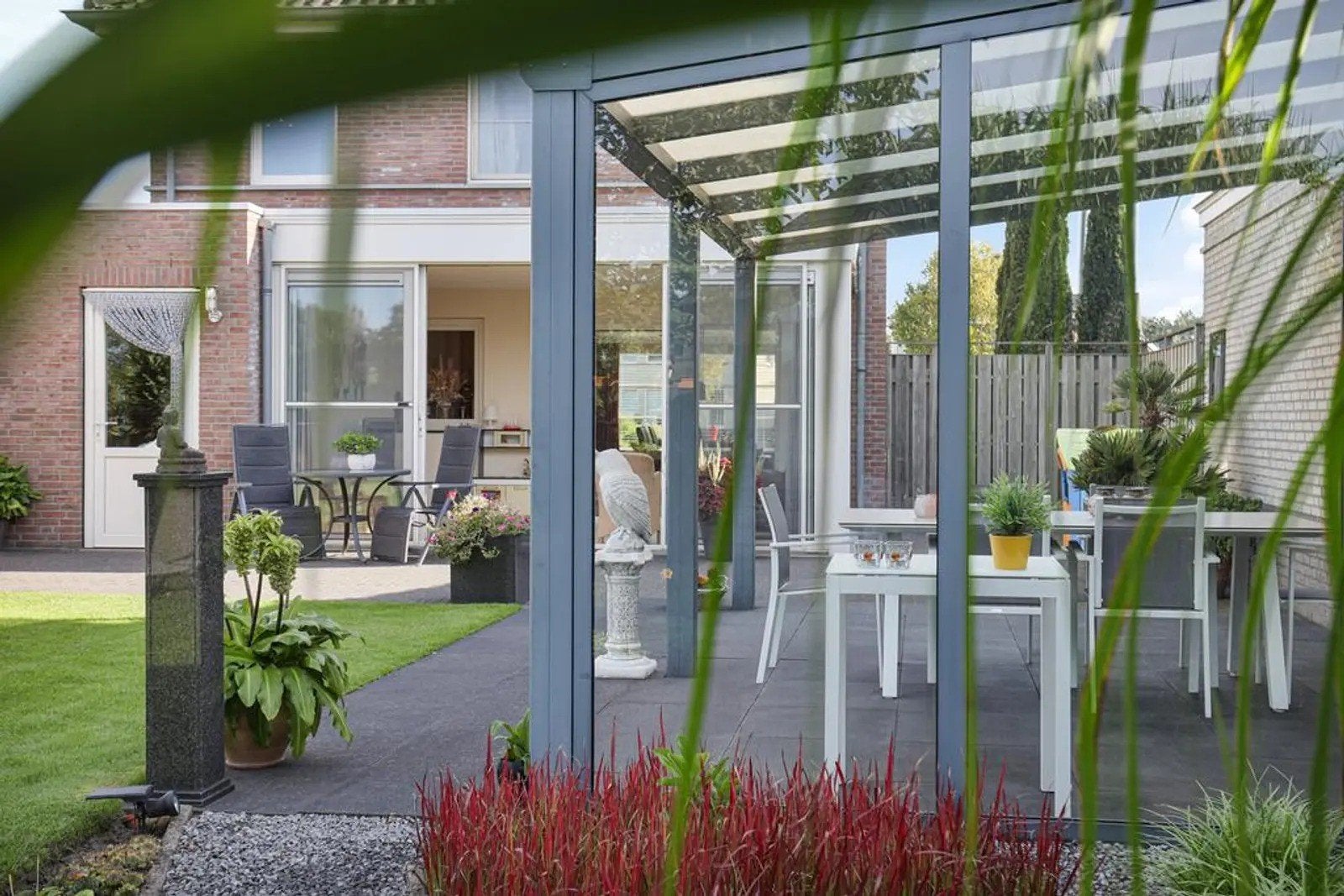 Aluminium overkapping 3.46x5.00m met glazen zijwand en spots, Ophalen, Gebruikt, Veranda