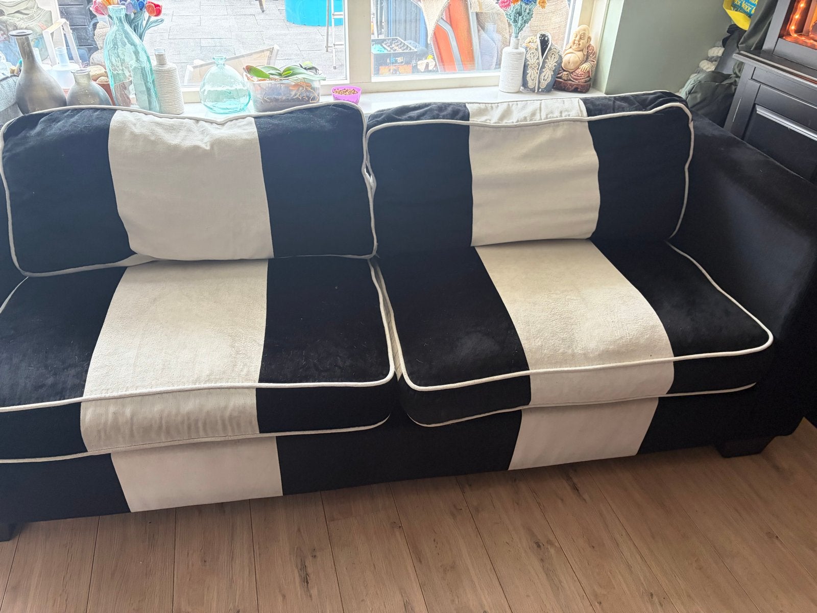 Zwart-witte 3-zits bank - 225x95 cm, Ophalen, Gebruikt, Driepersoons, 75 tot 100 cm