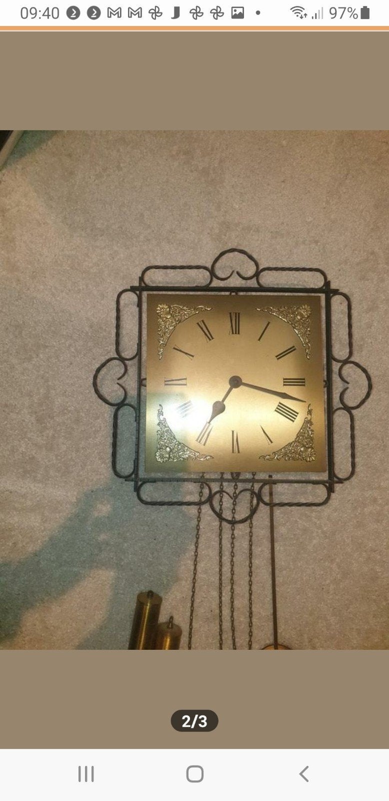 Vintage Wandklok met Smeedijzeren Frame en Romeinse Cijfers, Antiek en Kunst, Ophalen of Verzenden