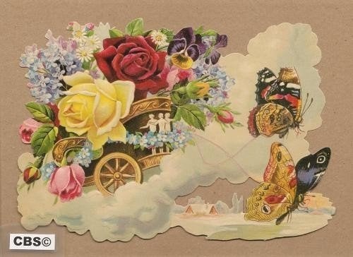 Vlinders trekken bloemen wolkenwagen poezieplaatjes 5127, Ophalen of Verzenden