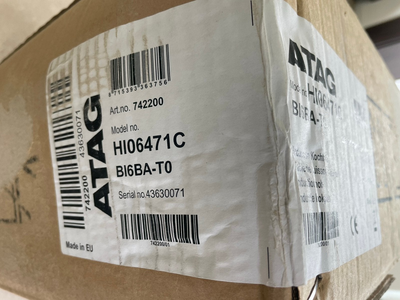 Atag inductie kookplaat HI06471C NIEUW, Zo goed als nieuw, Inbouw, Inductie, 4 kookzones