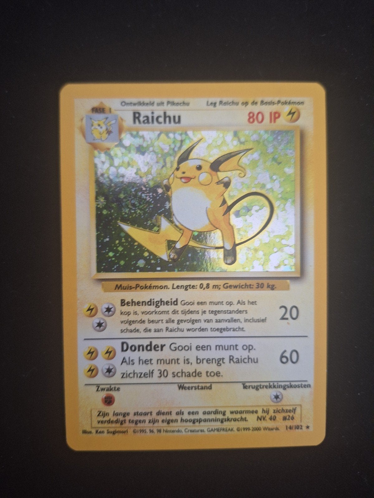 raichu base set - vintage pokemon, Ophalen of Verzenden, Zo goed als nieuw