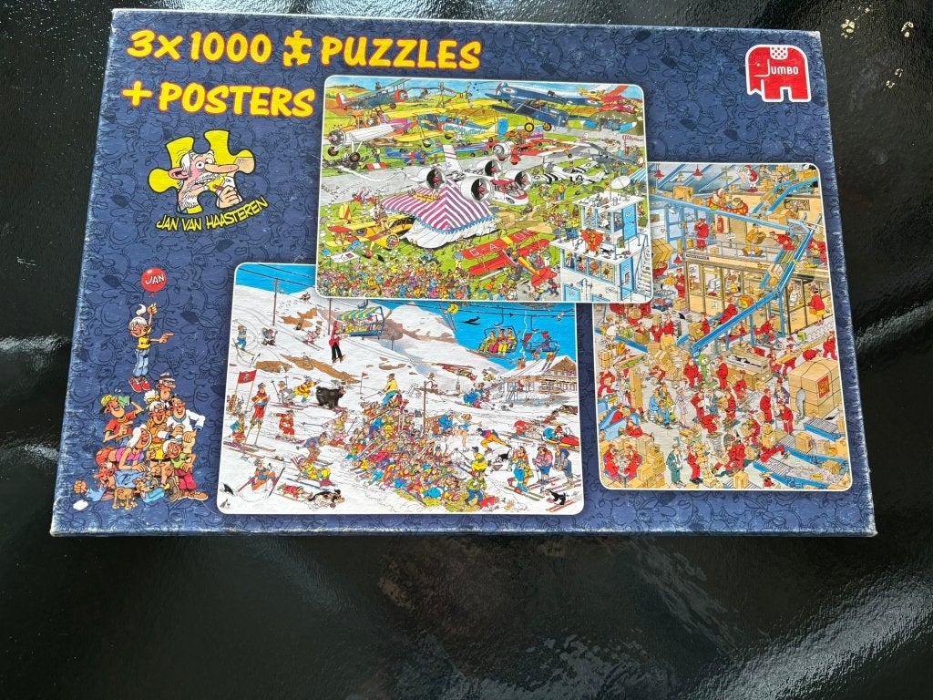 Jumbo jan van haasteren puzzels met 3 stuks 1000 stukjes., Ophalen of Verzenden, 500 t/m 1500 stukjes, Gebruikt, Legpuzzel