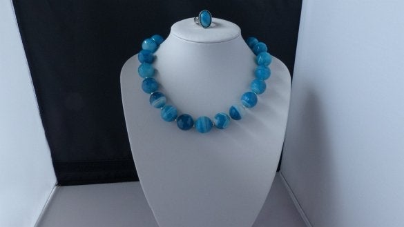 AGAAT(18 mm) ketting/oorhanger/ring-set, Nieuw, Met edelsteen, Zilver, Verzenden