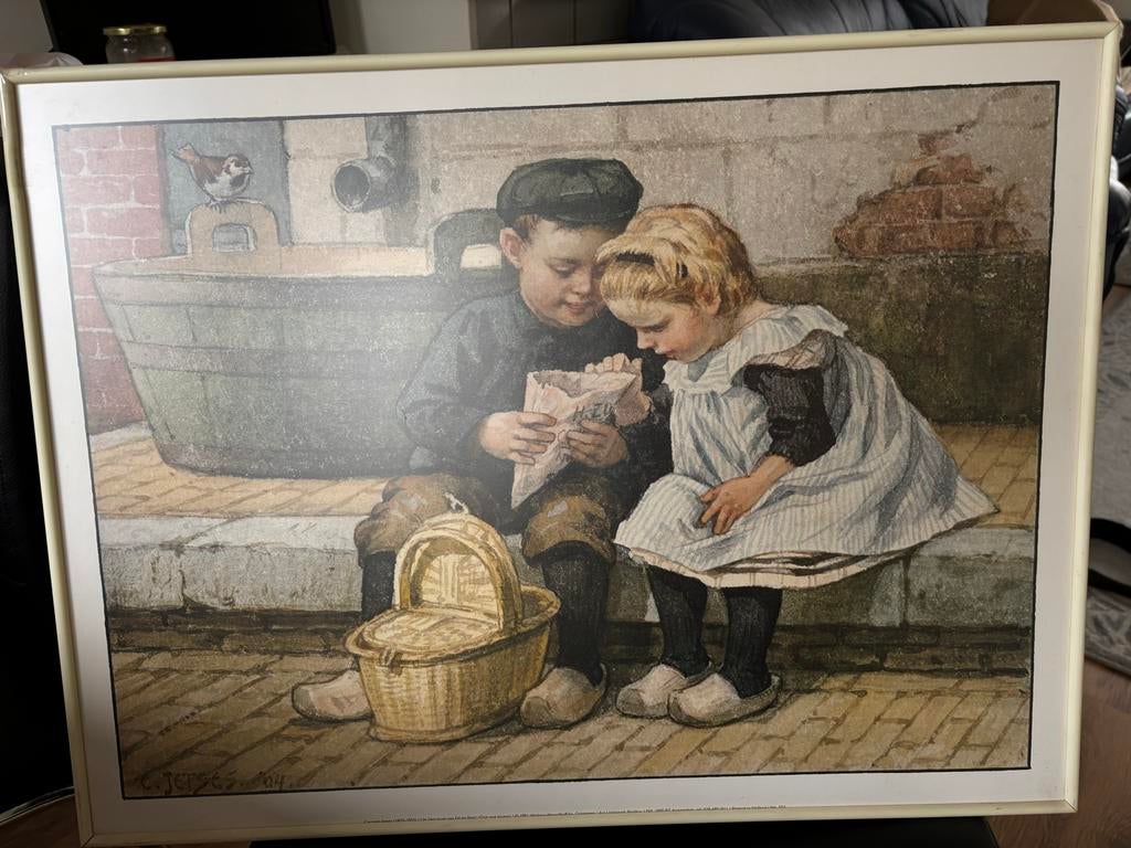 Schilderij Cornelis Jetses - Kinderen met mandje, Antiek en Kunst, Kunst | Schilderijen | Klassiek, Ophalen of Verzenden