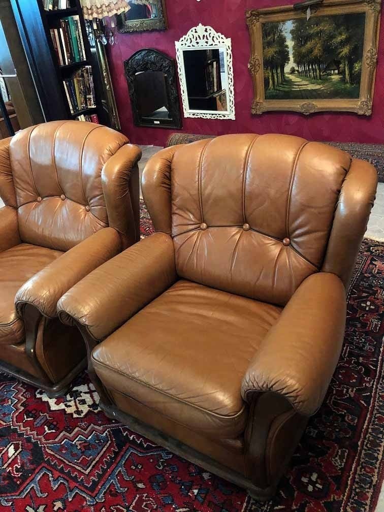 2 Fauteuils chesterfield leren stoelen klassiek vintage, Huis en Inrichting, Fauteuils, Ophalen, Gebruikt, 50 tot 75 cm, Leer