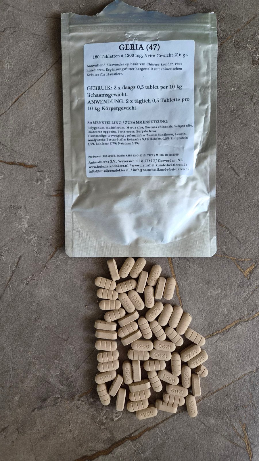 57,5 tabletten Geria a 1200mg voor hond/kat, Dieren en Toebehoren, Ophalen of Verzenden, Hond