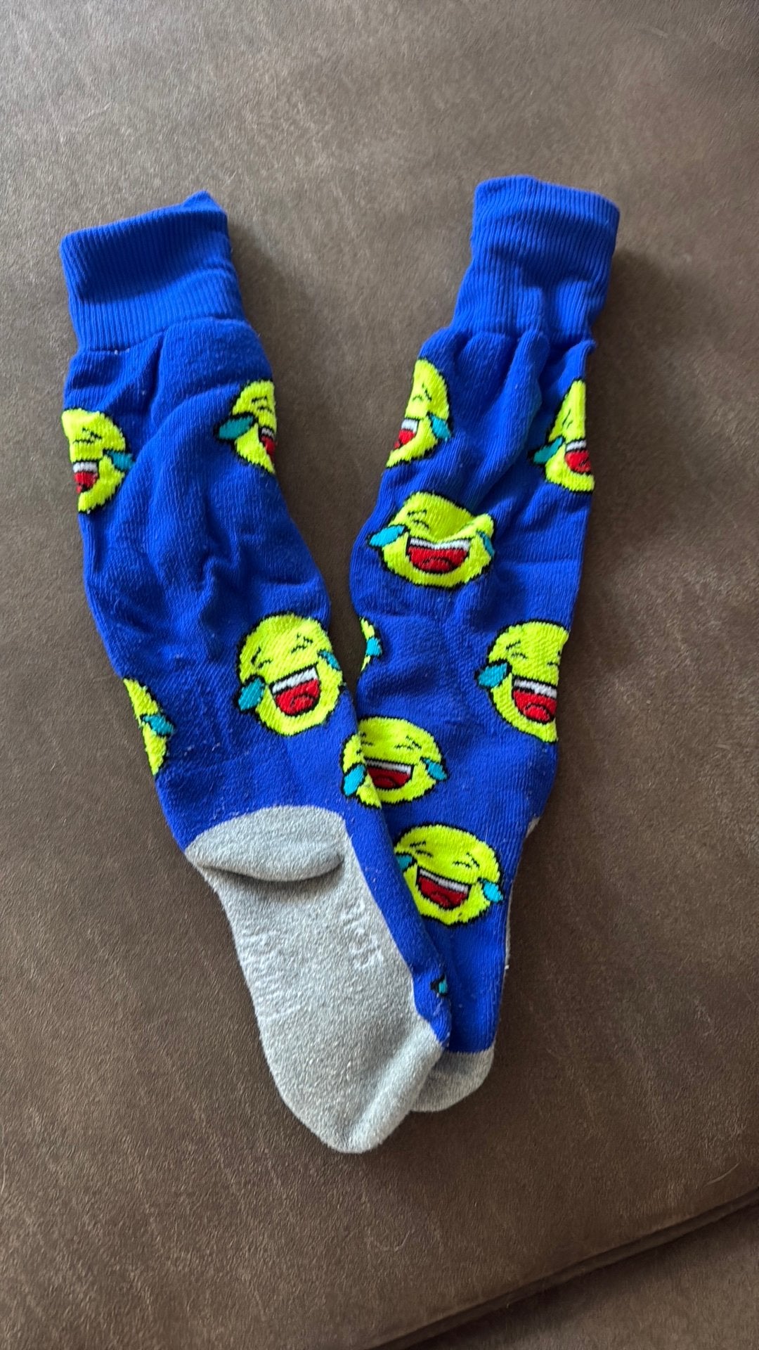 Grappige hockeysokken emoji blauw – maat 31-35, Ophalen, Zo goed als nieuw, Kleding