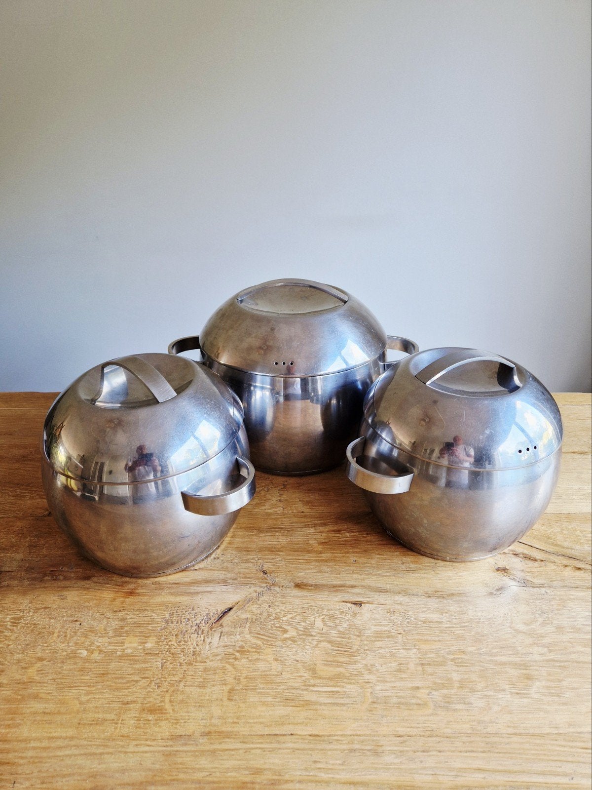 Vintage Ikea Orbit Pannenset - 3 RVS pannen met deksel, Gebruikt, Pannenset, Ophalen of Verzenden, IKEA