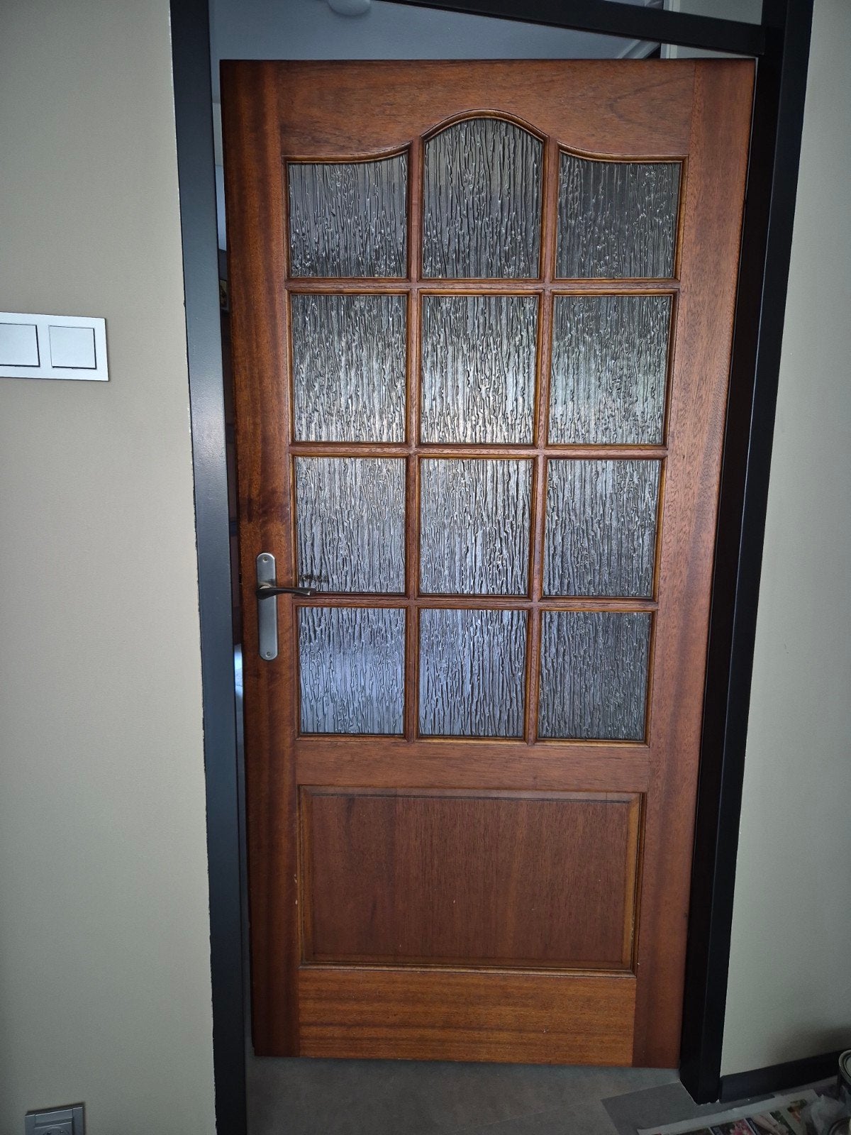 Hardhouten deur met glas, opdek, 201x95 cm, Ophalen, Gebruikt, 80 tot 100 cm, Buitendeur