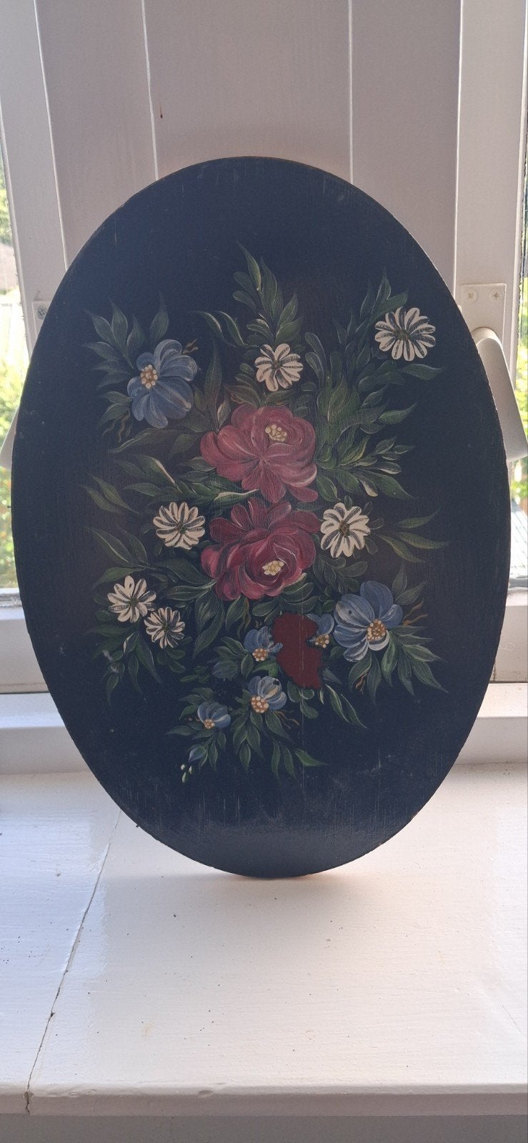 Mooi geschilderd ovaal houten decoratiebord, Ophalen of Verzenden