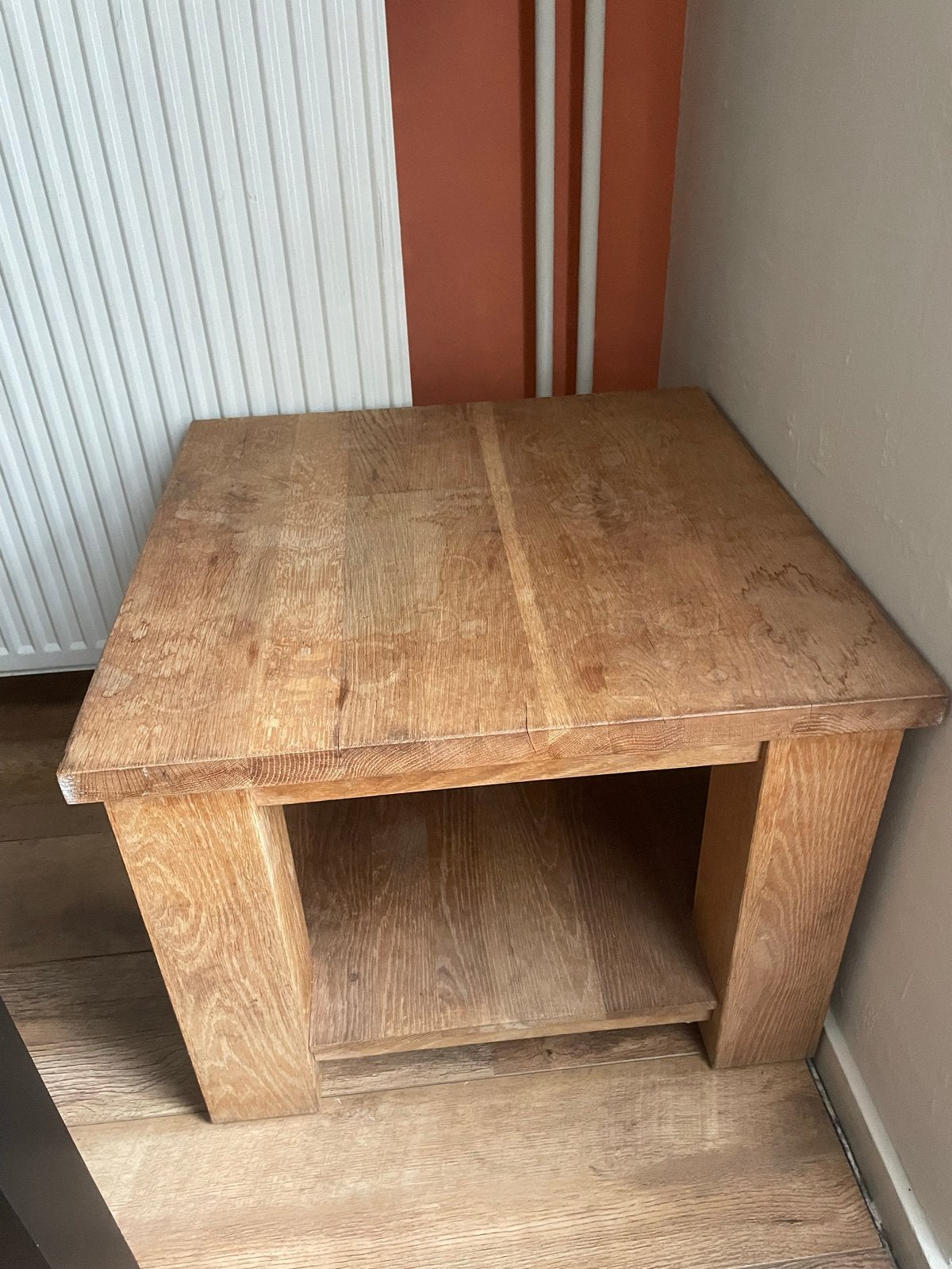 Grenen houten salontafel, Ophalen, Gebruikt, 100 tot 150 cm, Vierkant
