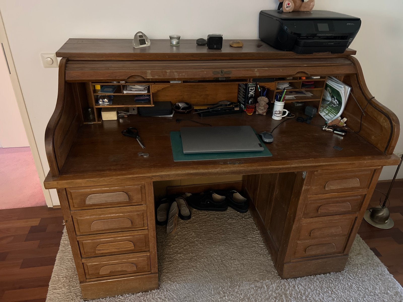 Antiek eiken rolluikbureau - 4-delig, Antiek en Kunst, Antiek | Kantoor en Zakelijk, Ophalen