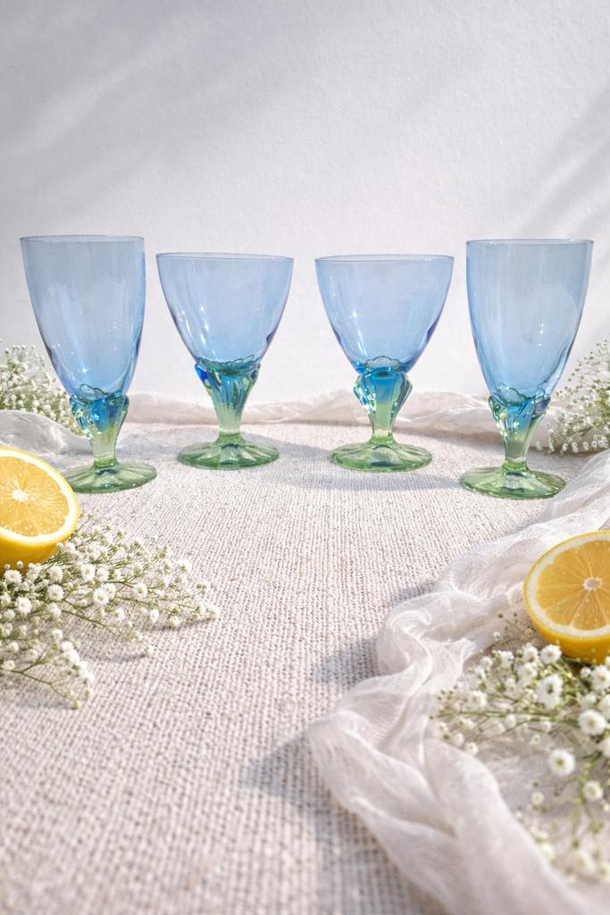 Vintage wijn glazen blauw groen Bormioli Rocco Bahia glas, Overige typen, Ophalen of Verzenden, Zo goed als nieuw, X