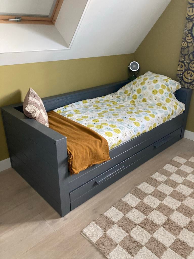 Dennis Woood bed bank donkergrijs met opberglade, Ophalen, Gebruikt, 90 cm, Eenpersoons