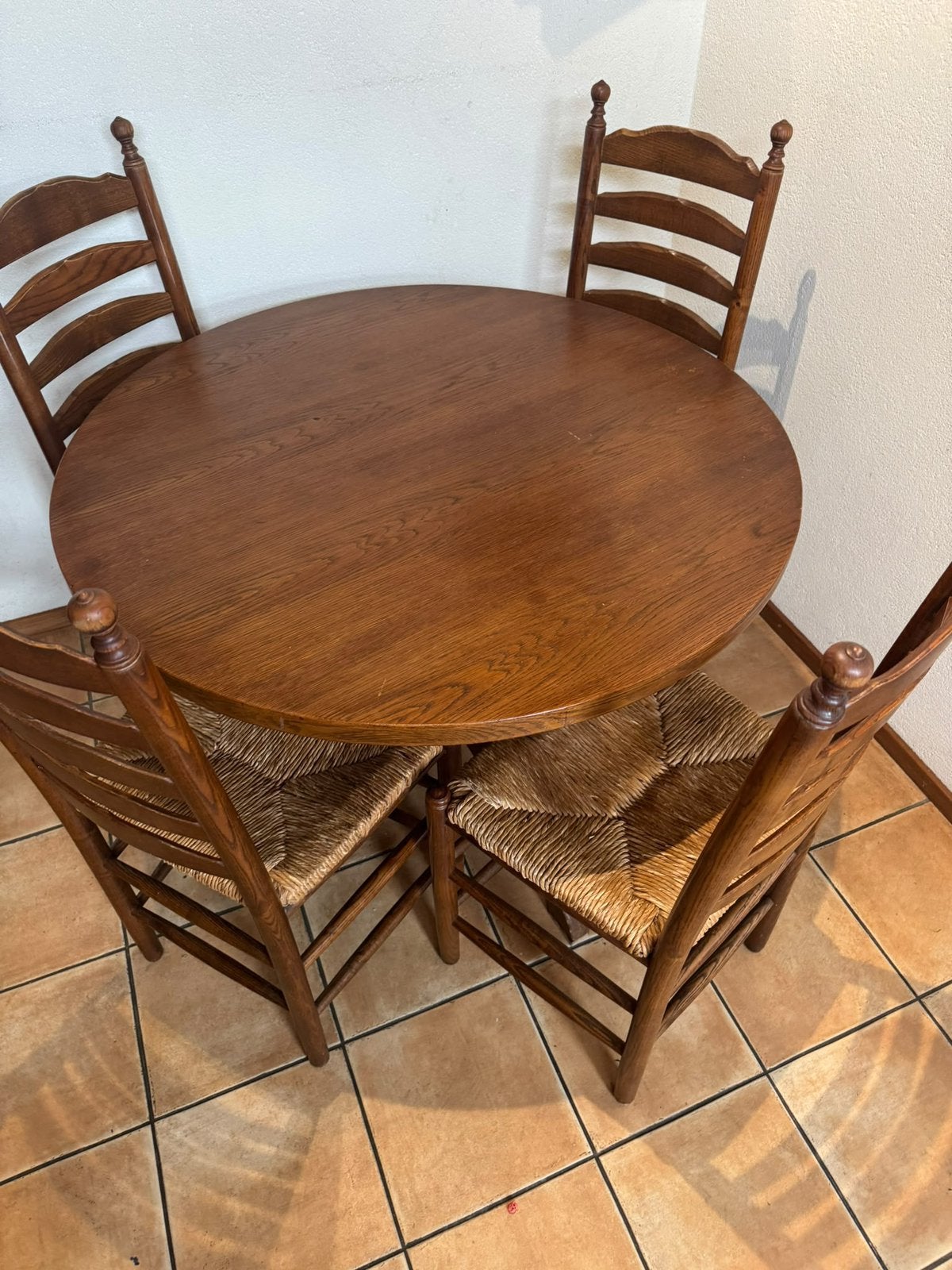 Eiken eethoek met vier stoelen, Ophalen, Zo goed als nieuw, 4 tot 6 stoelen