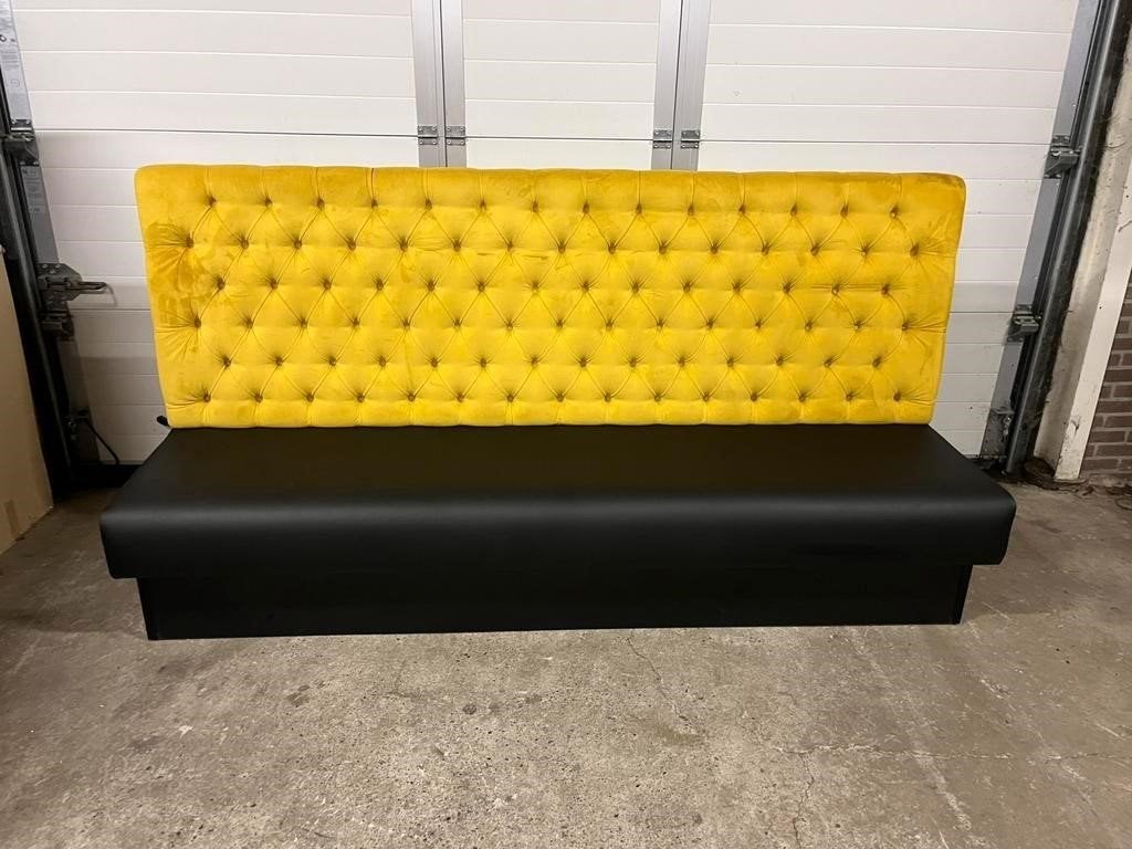 Luxe horeca velvet restaurant wandbank, eetkamerbank 240 cm, Ophalen, Overige kleuren, Drie, Zo goed als nieuw