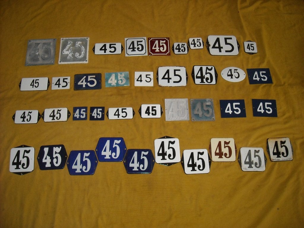 oud emaille huisnummer 45 ook 46 47 48 49 50 51 52 53 54 55, Antiek en Kunst, Ophalen of Verzenden