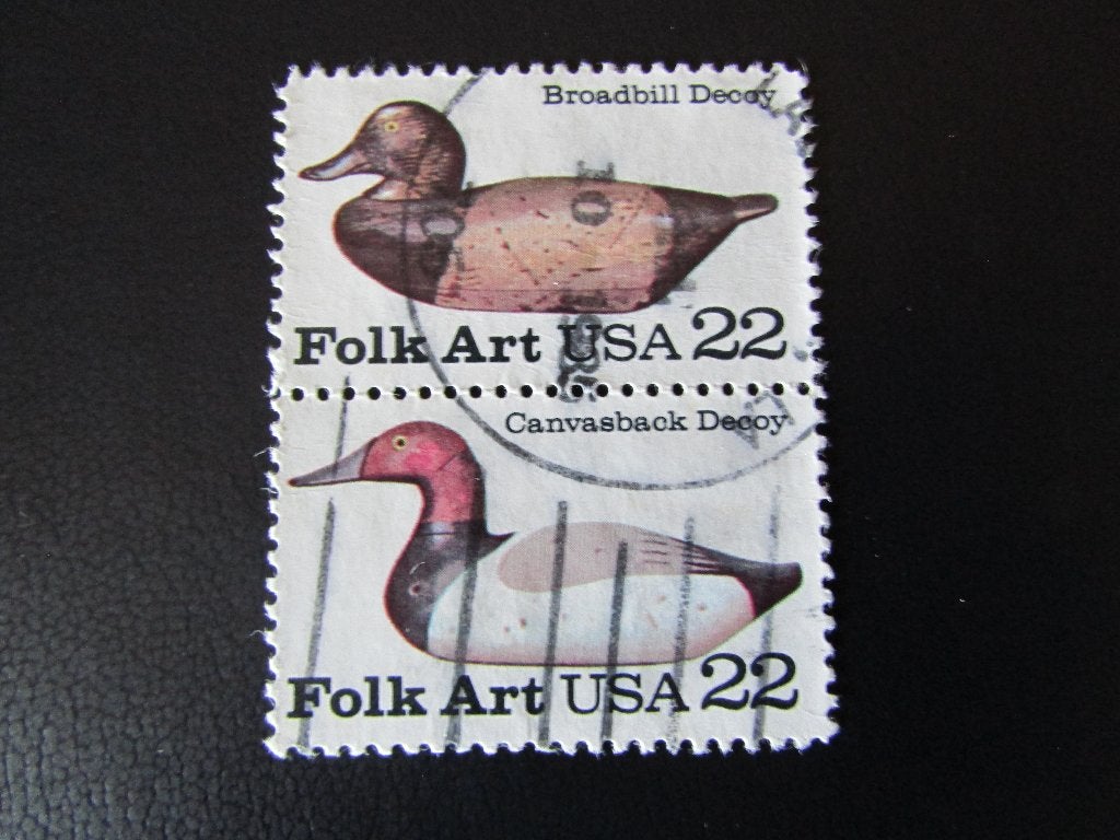 Postzegel Vogel: Zegelpaar 2 met 2 Lok-Eenden uit de U.S.A., Ophalen of Verzenden, Gestempeld, Dier of Natuur