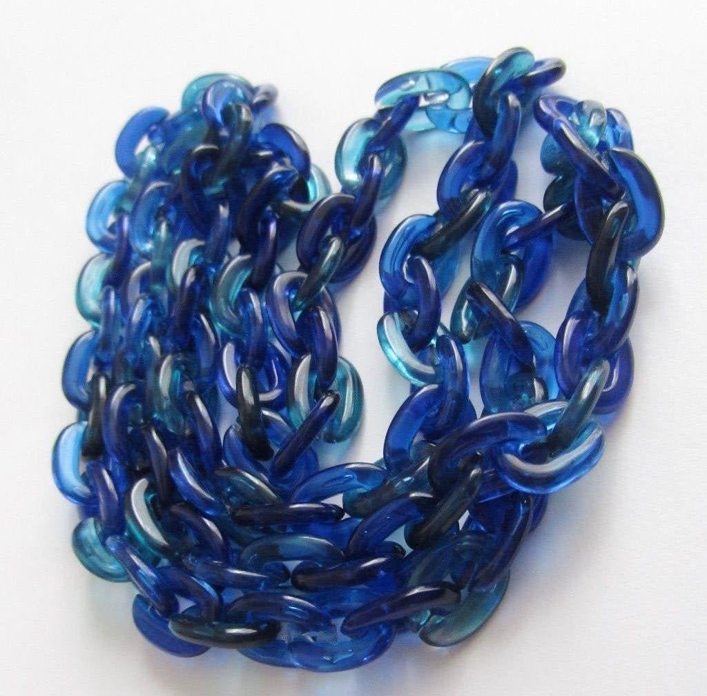 Vintage mooie Lucite blauw kleur schakel ketting, Sieraden, Tassen en Uiterlijk, Verzenden, Zo goed als nieuw, Blauw, Overige materialen