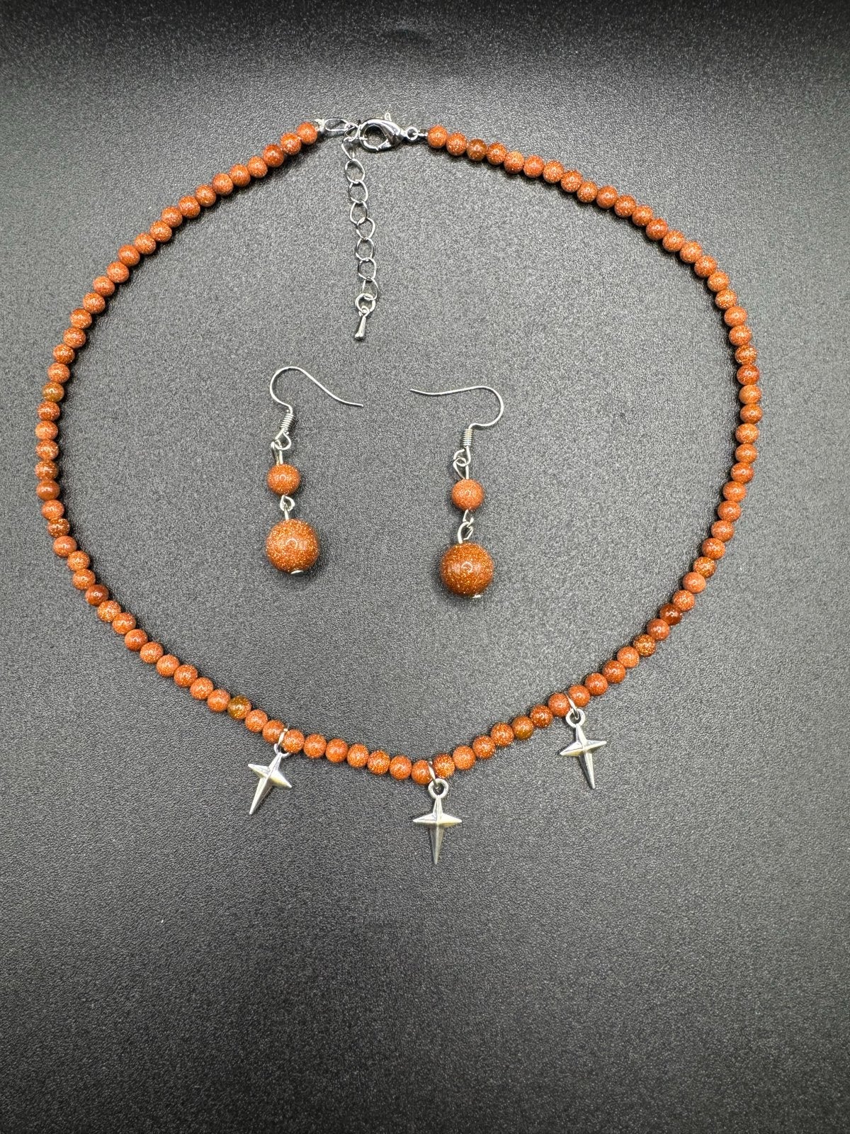Goudsteen Ketting en Oorbellen Set met Sterren Hangers, Sieraden, Tassen en Uiterlijk, Kettingen, Bruin, Verzenden, Nieuw, Steen of Mineraal