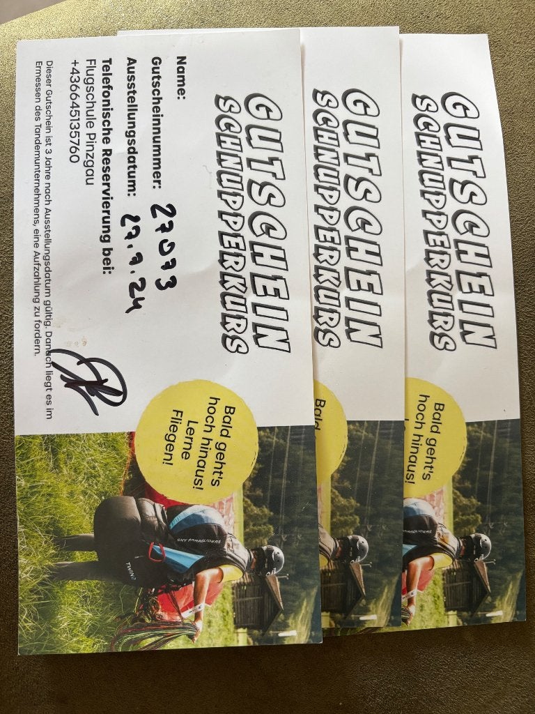 Tegoedbon flugschule pinzgau, Tickets en Kaartjes, Kortingen en Cadeaubonnen, Drie personen of meer, Cadeaubon, Overige typen