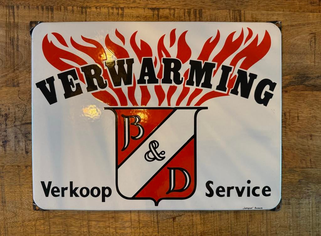 Emaille Reclamebord "Verwarming" - Verkoop Service, Ophalen of Verzenden, Reclamebord