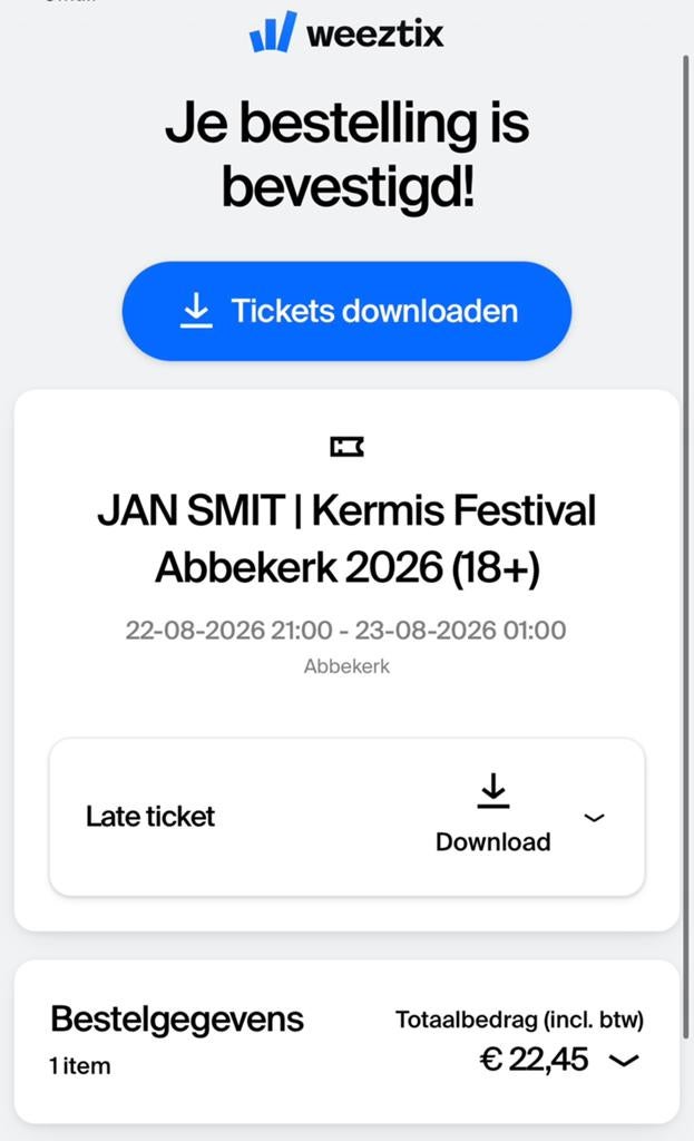 Jan Smit Kermis Abbekerk ticket 22 aug, Tickets en Kaartjes, Kortingen en Cadeaubonnen, Eén persoon, Overige soorten, Overige typen