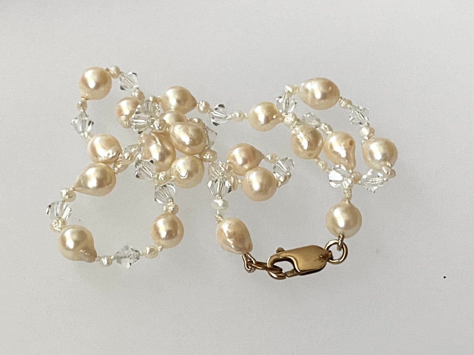 Parelketting goud Akoya bergkristal, Ophalen of Verzenden, Goud, Ketting, Met edelsteen