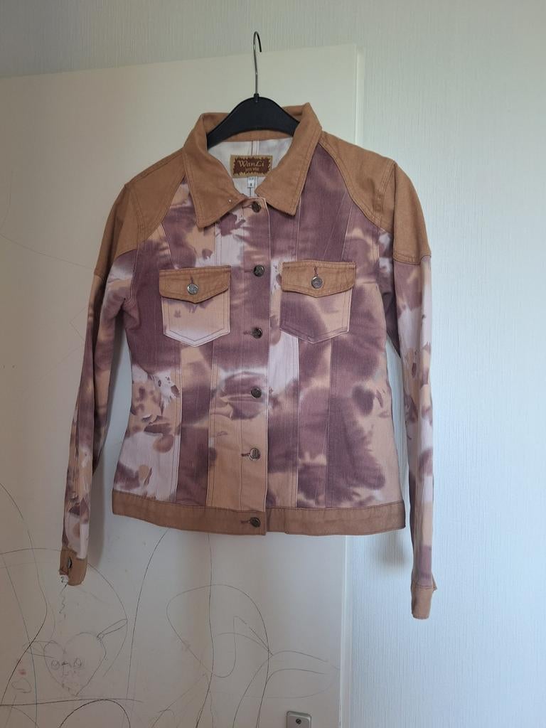 Unieke WanLi Jeans Wear jas - Tie-dye & suède look, Bruin, Ophalen of Verzenden, Zo goed als nieuw, WanLi Jeans Wear