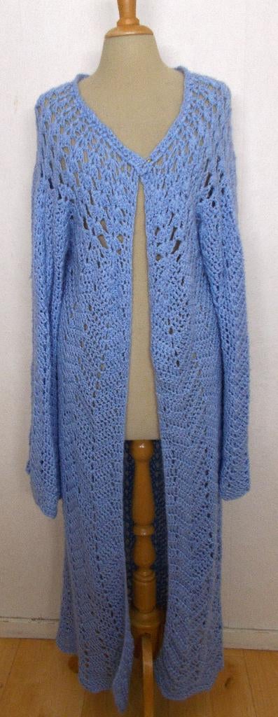 Handmade soepel en zacht blauw lang gehaakt vest! XL, Verzenden, Zo goed als nieuw, Maat 46/48 (XL) of groter, Blauw