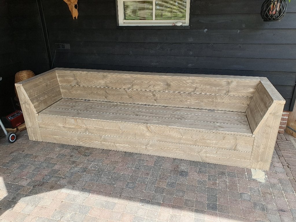 Loungebank, tuinbank van steigerhout met schuine armleuning, Ophalen, Nieuw, Hout