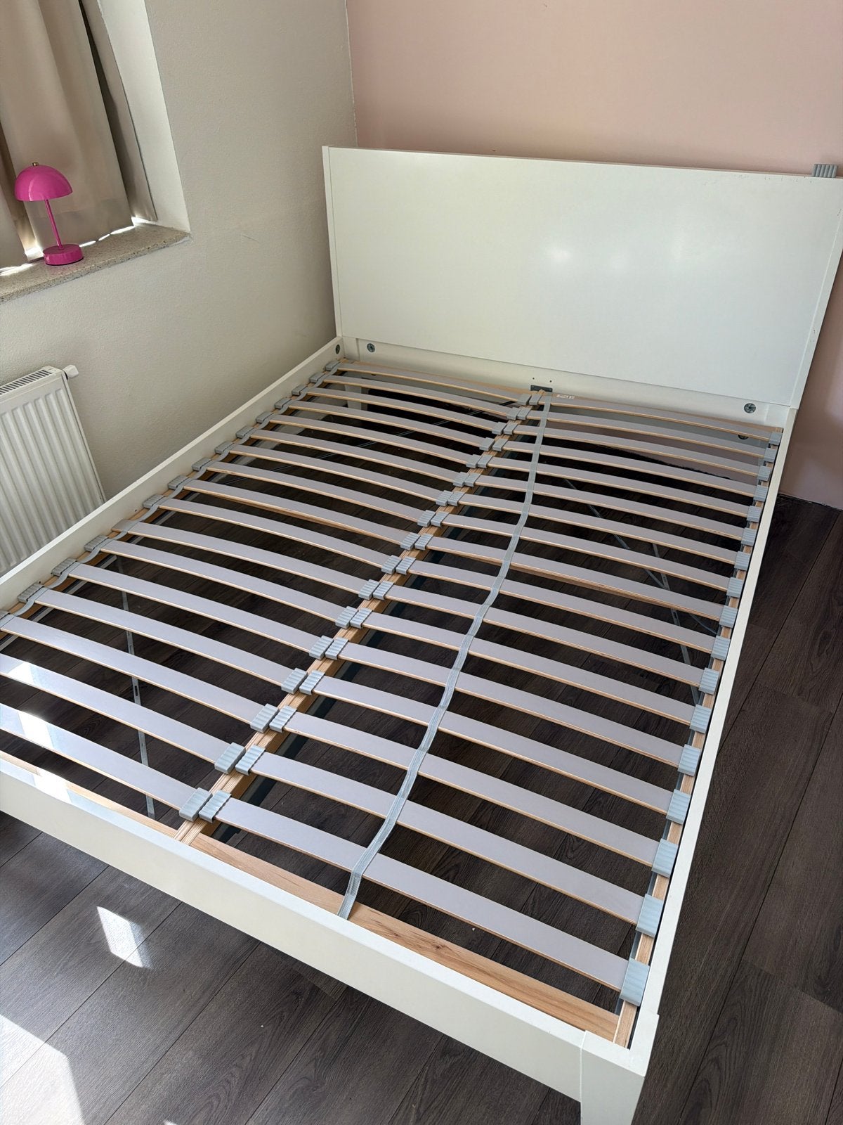 Tweepersoonsbed wit met lattenbodem, Ophalen, Gebruikt, Wit, Tweepersoons