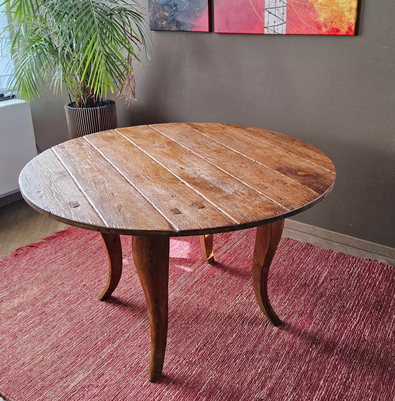 Brocante ronde eettafel, Ophalen, Rond, Zo goed als nieuw, 100 tot 150 cm