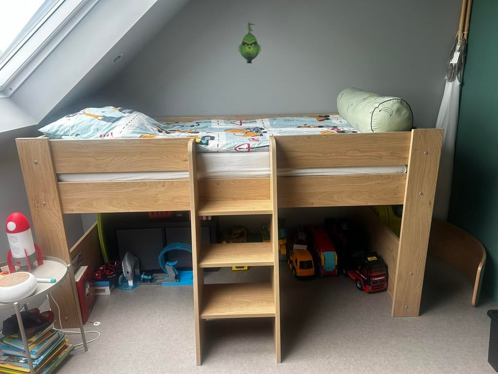 Half hoogslaper van eikenhout, Kinderen en Baby's, Kinderkamer | Stapelbedden en Hoogslapers, Ophalen, Zo goed als nieuw, Hoogslaper