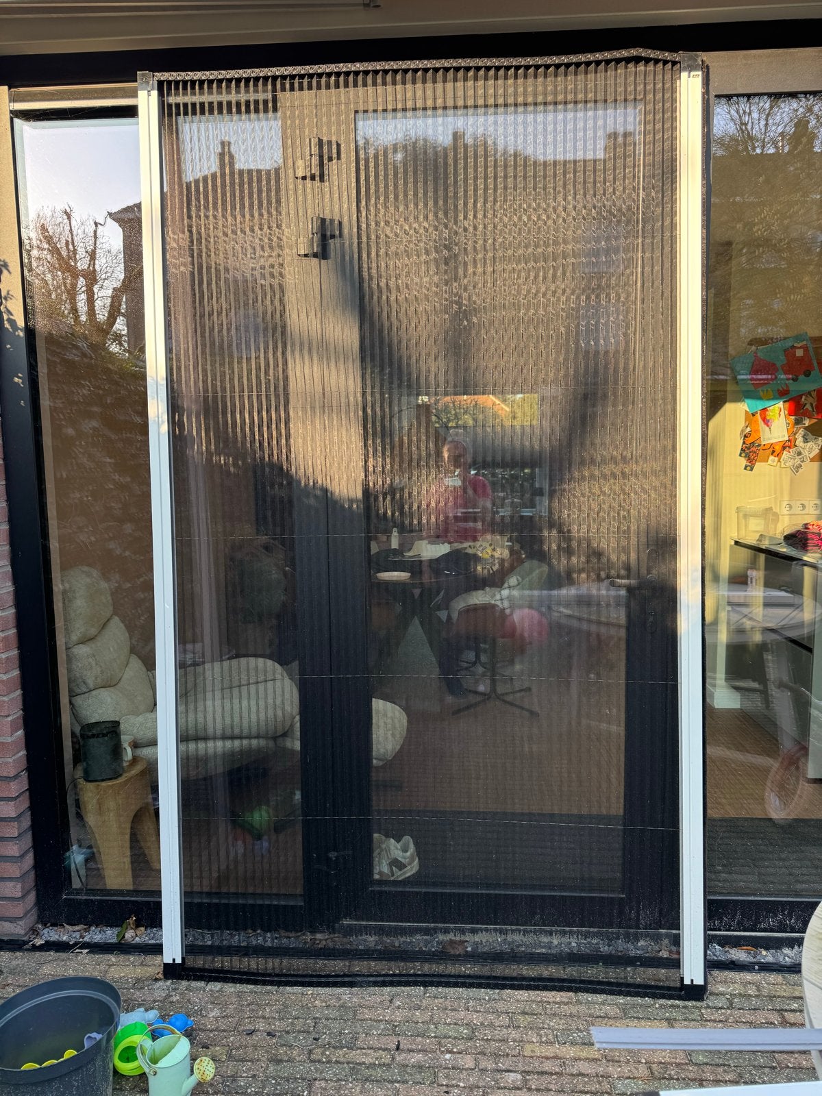Hordeur plissé zwart 134x245cm, Doe-het-zelf en Verbouw, Deuren en Horren, Kunststof, Gebruikt, Hordeur, Ophalen of Verzenden