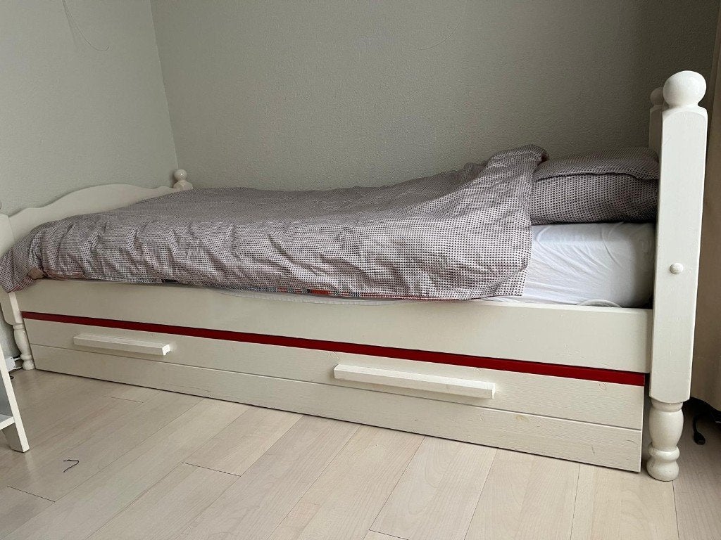 Massief houten bed met lade en goede lattenbodem wit 90x200, Ophalen, 90 cm, Eenpersoons, Wit
