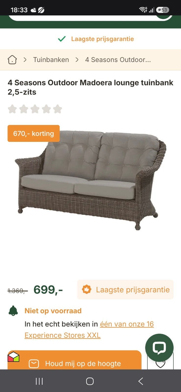 4 Seasons Outdoor Madoera lounge tuinbank 2,5-zits, Tuin en Terras, Tuinbanken, Ophalen, Gebruikt, Wicker