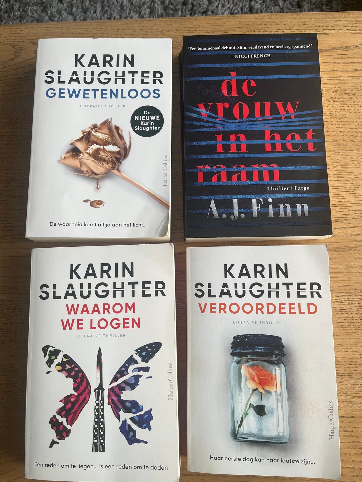 3 Karin Slaughter boeken + De vrouw in het raam, Ophalen of Verzenden, Gelezen