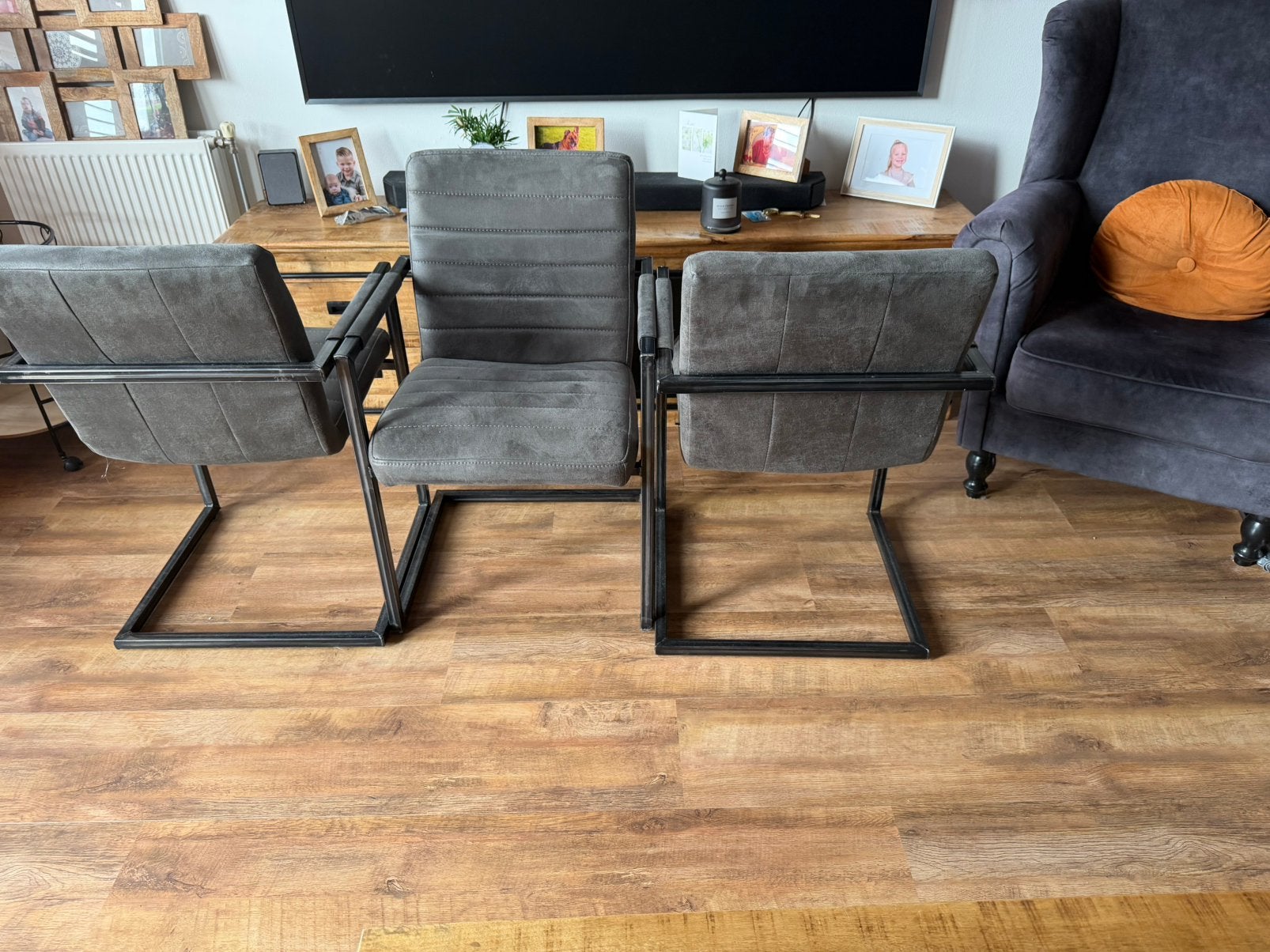 6 Eetkamerstoel antraciet microvezel, Ophalen, Zo goed als nieuw, Grijs, Vijf, Zes of meer stoelen