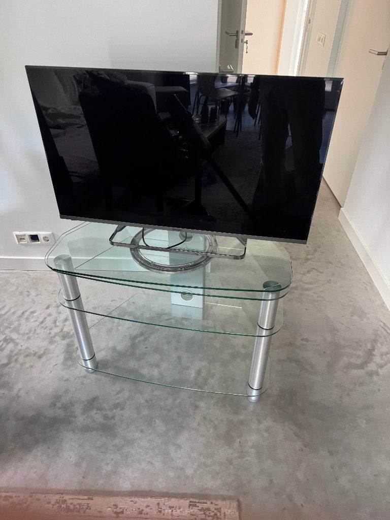 Glazen TV meubel met draaiplateau, Ophalen, Gebruikt, 50 tot 100 cm, Glas