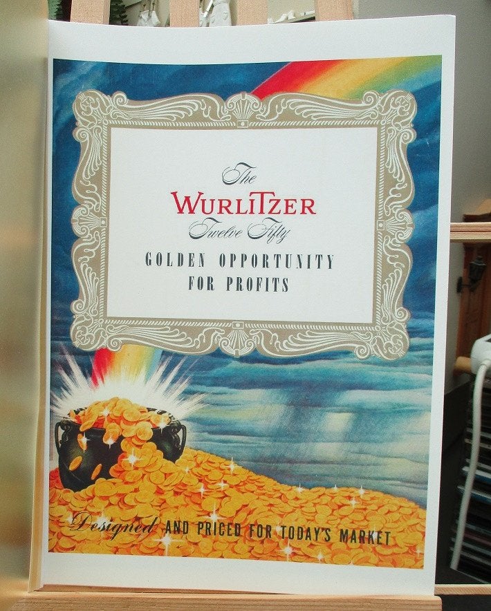 Mooie repro brochure van de WURLITZER 1250., Verzamelen, Ophalen of Verzenden, Nieuw, 1950 tot 1960, Seeburg