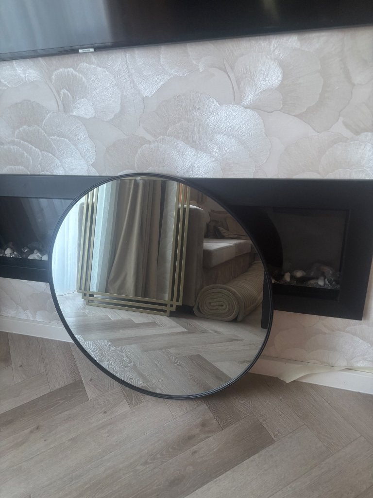 Zwarte spiegel, Huis en Inrichting, Woonaccessoires | Spiegels, Ophalen, Rond, Zo goed als nieuw, 75 tot 100 cm